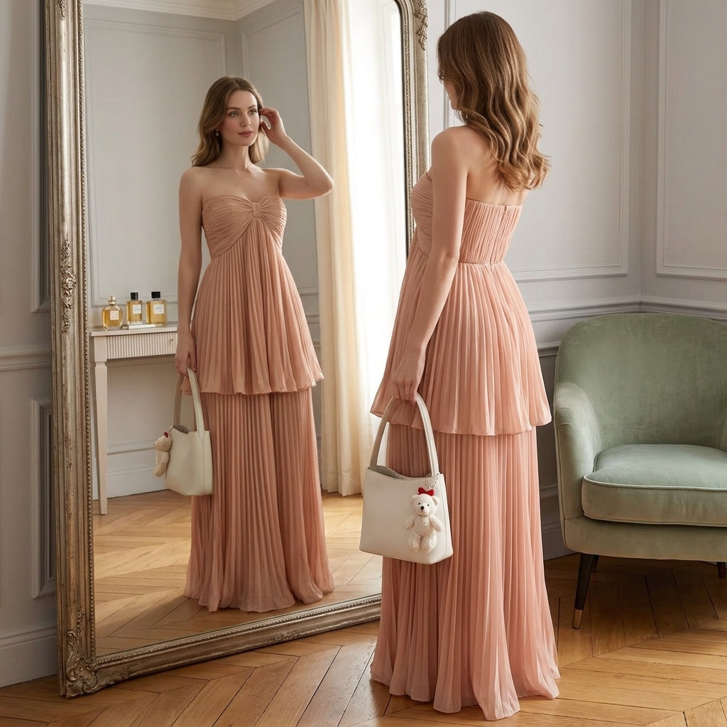 Pink Chiffon Halter Sundress Slim Fit Women Beach Dress